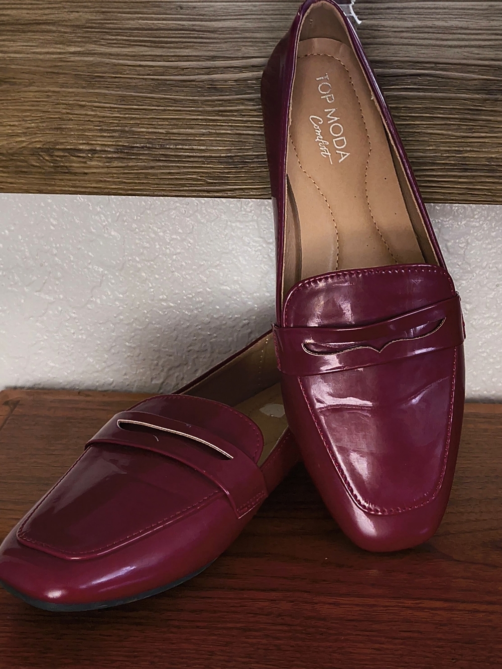 TOP Moda Women's Wine Patent Penny Loafers